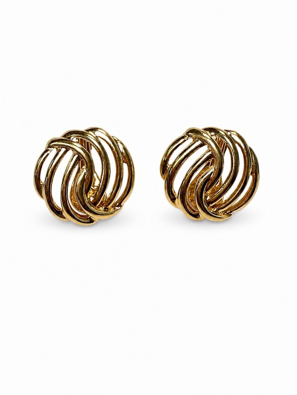 Vintage Monet Gold Tone Swirl Knot Clip On Earrings Signed Costume